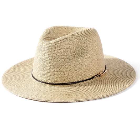 FURTALK Panama Hat Sun Hats for Women Men Wide Brim Fedora Straw Beach Hat UV UPF 80+ Beige