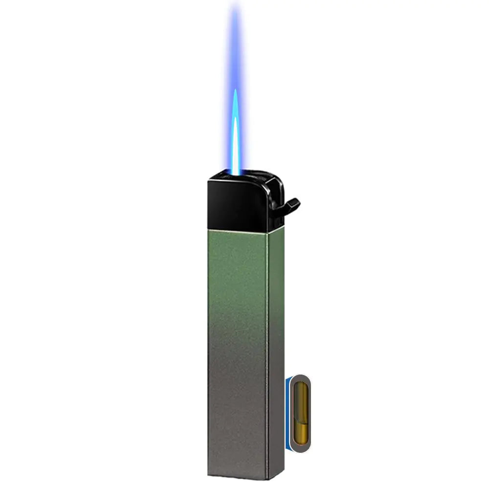 Torch Lighters Jet Butane Lighters Adjustable Flame Windproof Butane Refillable Gas with Visible Gas Tank for Candle Grill BBQ Fireworks Camping (Butane Not Included) (Green Gradient)