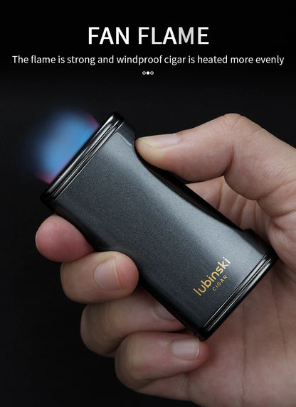 LUBINSKI Flat Flame Cigar Lighter Luxury Metal Butane Gas Torch Lighter High-end Design Cigar Accessories
