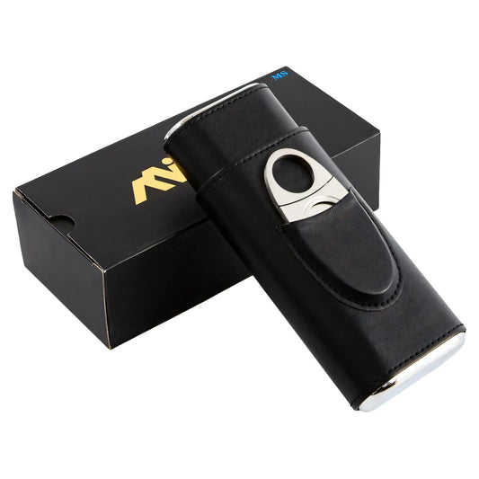 Leather Cigar Case Travel Humidor Set 3 Pack Black Cedar Wood Box with Cigar Cutter & Towel Gift for Men Portable Cigar Holder for Home & Travel Mirror Base humidifiers Box Accessories