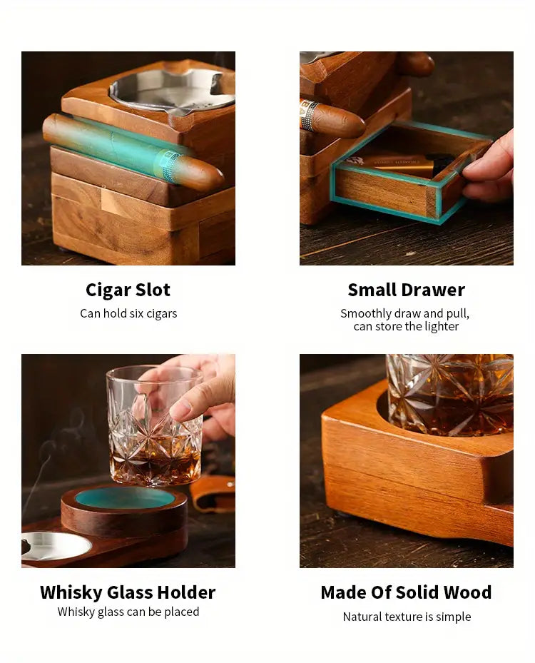 Wooden Cigar Ashtray Coaster and Holder for Gifts