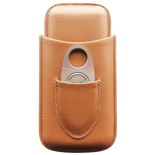 RZZLGY Cigar Case Leather Cigar Travel Case Premium 3- Finger Cigar Accessories Set for Men Cigar Humidor with Silver Stainless Steel Cutter