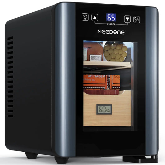 NEEDONE Electric Cigar Humidor 8L with Heating and Cooling Quiet Control System Thermostatic Cabinet Humidor Box with Spanish Cedar Wood Shelves & Drawer with Hygrometer Gift for Men…