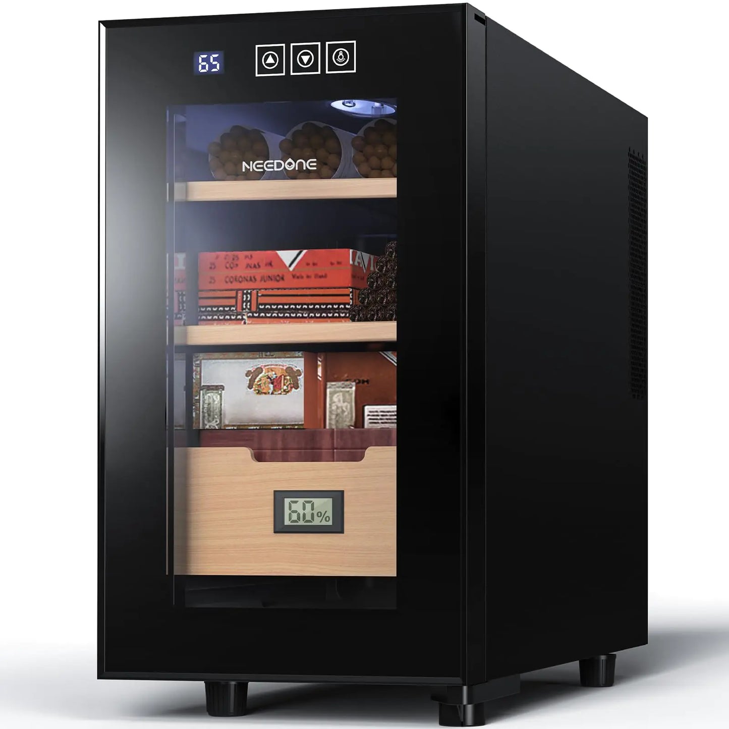 NEEDONE 23L Cigar Humidor Electronic Cooler Humidor150 Counts Capacity with Spanish Cedar Wood Shelves with Digital Hygrometer Displays…