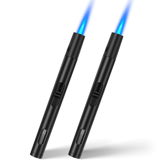LcFun Torch Lighters 2 Pack Refillable Butane Lighter Butane NOT Included Windproof Adjustable Jet Flame Long Lighters for Candle Grill BBQ Camping