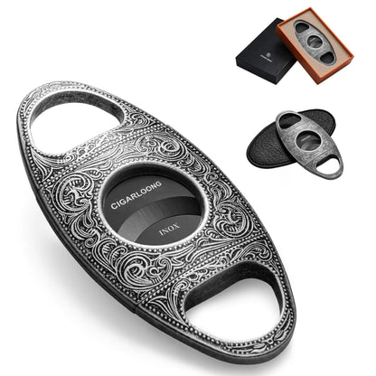 CIGARLOONG Cigar Cutter Bronze Classic Double Cut Blade Cigar Guillotine (Silver+Black)